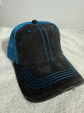 DISTRESSED SOFT MESH TRUCKER BLK/BLU